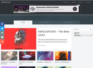 How lyricsfa.com looks like on a tablet such as an iPad.