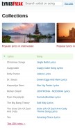 How lyricsfreak.com looks like on a mobile device such as an iPhone.