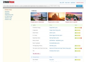 How lyricsfreak.com looks like on a tablet such as an iPad.