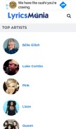 How lyricsmania.com looks like on a mobile device such as an iPhone.
