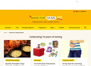 How madeformums.com looks like on a tablet such as an iPad.