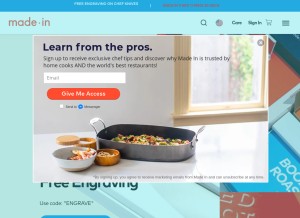 How madeincookware.com looks like on a tablet such as an iPad.