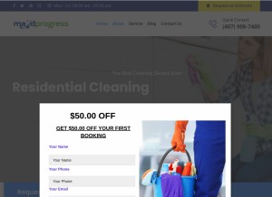 How maidprogress.com looks like on a tablet such as an iPad.