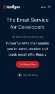 How mailgun.com looks like on a mobile device such as an iPhone.