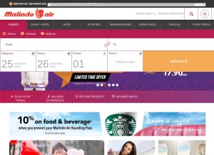 How malindoair.com looks like on a tablet such as an iPad.