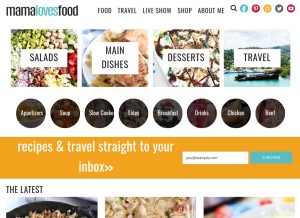 How mamalovesfood.com looks like on a tablet such as an iPad.