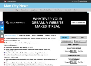 How mancitynews.com looks like on a tablet such as an iPad.