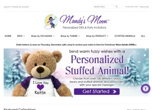How mandysmoon.com looks like on a tablet such as an iPad.