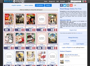 How mangaeden.com looks like on a tablet such as an iPad.