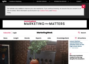 How marketingweek.com looks like on a tablet such as an iPad.