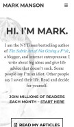 How markmanson.net looks like on a mobile device such as an iPhone.