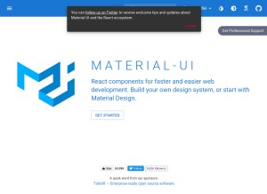 How material-ui.com looks like on a tablet such as an iPad.