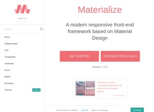 How materializecss.com looks like on a tablet such as an iPad.