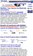 How matweb.com looks like on a mobile device such as an iPhone.