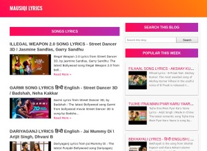 How mausiqi-lyrics.blogspot.com looks like on a tablet such as an iPad.