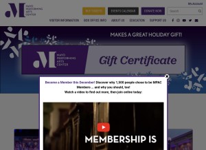 How mayoarts.org looks like on a tablet such as an iPad.