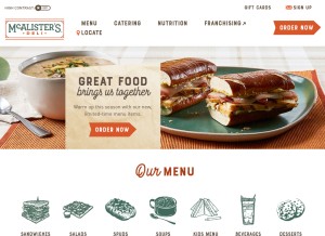 How mcalistersdeli.com looks like on a tablet such as an iPad.