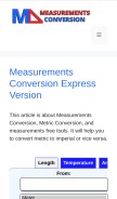 How measurementsconversion.com looks like on a mobile device such as an iPhone.