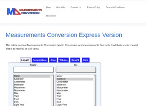 How measurementsconversion.com looks like on a tablet such as an iPad.