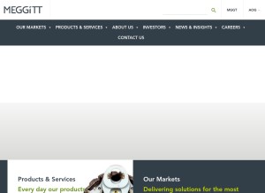 How meggitt.com looks like on a tablet such as an iPad.