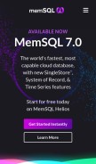 How memsql.com looks like on a mobile device such as an iPhone.