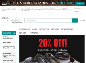 How mensweddingbands.com looks like on a tablet such as an iPad.