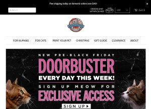 How meowingtons.com looks like on a tablet such as an iPad.