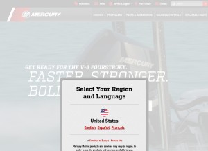 How mercurymarine.com looks like on a tablet such as an iPad.