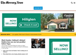How mercurynews.com looks like on a tablet such as an iPad.