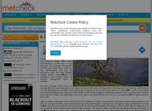 How metcheck.com looks like on a tablet such as an iPad.
