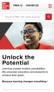 How mheducation.com looks like on a mobile device such as an iPhone.