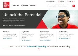 How mheducation.com looks like on a tablet such as an iPad.