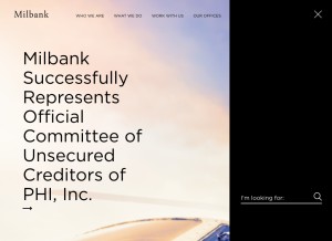 How milbank.com looks like on a tablet such as an iPad.