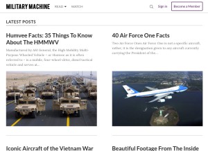 How militarymachine.com looks like on a tablet such as an iPad.