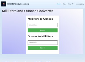 How milliliterstoounces.com looks like on a tablet such as an iPad.