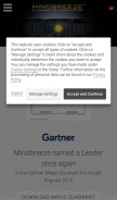 How mindbreeze.com looks like on a mobile device such as an iPhone.
