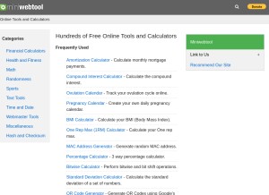 How miniwebtool.com looks like on a tablet such as an iPad.