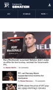 How mmafighting.com looks like on a mobile device such as an iPhone.