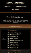 How mmotop.org looks like on a mobile device such as an iPhone.