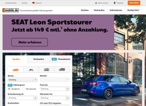 How mobile.de looks like on a tablet such as an iPad.
