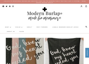 How modernburlap.com looks like on a tablet such as an iPad.