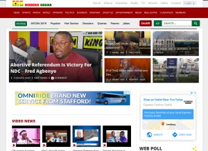 How modernghana.com looks like on a tablet such as an iPad.