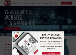 How modpizza.com looks like on a tablet such as an iPad.