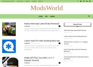 How modsworlds.xyz looks like on a tablet such as an iPad.