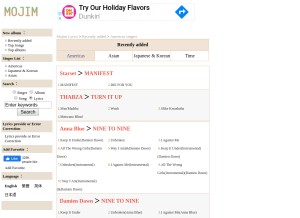 How mojim.com looks like on a tablet such as an iPad.