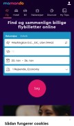 How momondo.dk looks like on a mobile device such as an iPhone.