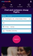 How momondo.in looks like on a mobile device such as an iPhone.