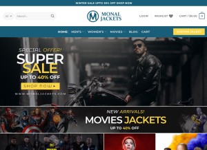How monaljackets.com looks like on a tablet such as an iPad.
