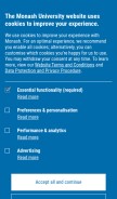 How monash.edu looks like on a mobile device such as an iPhone.