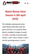 How moneyheistseasons.com looks like on a mobile device such as an iPhone.